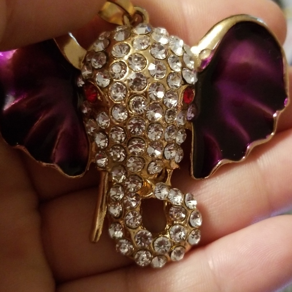 Bling elephant big purple dumbo ears red eyes gems
